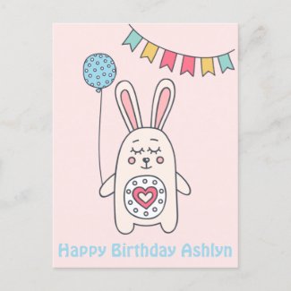 Cute Rabbit - Colourful Kids' Birthday Postcard