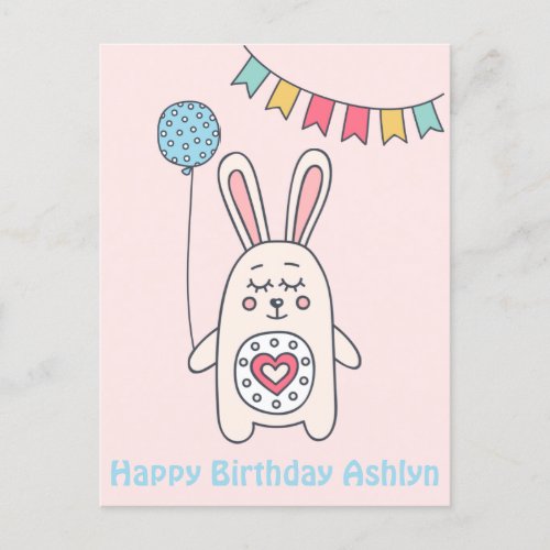 Cute Rabbit _ Colourful Kids Birthday Postcard