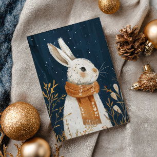 Cute Rabbit Cozy Winter Night Woodland Christmas  Postcard