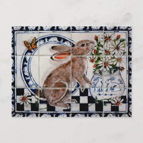 Cute Rabbit Cute Bunny Dedham Delft Tile Postcard