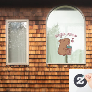Cute Rabbit drinking bubble tea, boba tea Window Cling
