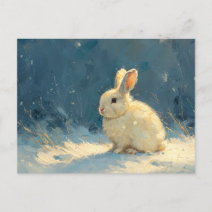 Cute Rabbit During Winter Oil Painting Postcard