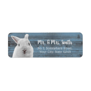 Cute Rabbit Dusty Blue Barn Wood Baby Shower Label