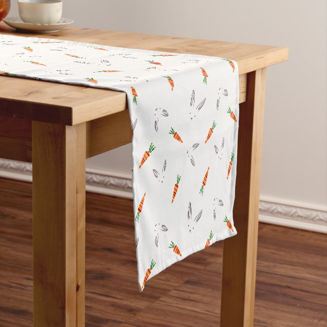 Cute rabbit,Easter,carrots pattern   Short Table Runner (In Situ)