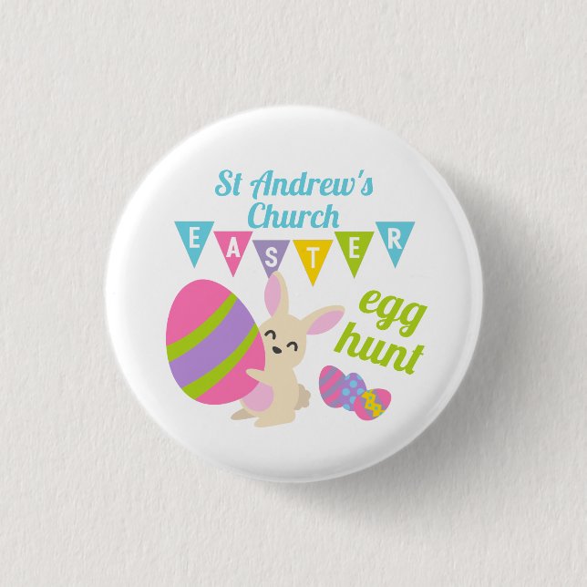 Cute Rabbit Easter Egg Hunt Blue Button (Front)