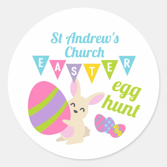 Cute Rabbit Easter Egg Hunt Classic Round Sticker (Front)