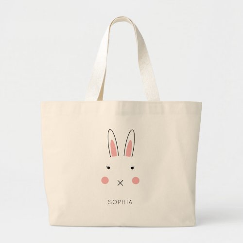 Cute Rabbit Face Custom Name Large Tote Bag