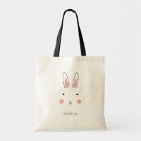 Cute Rabbit Face Custom Name Tote Bag