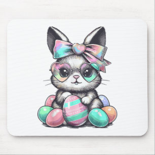 Cute Rabbit Face Tie Dye Gles Eggs Bunny Easter Da Mouse Pad