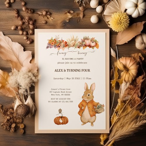 Cute Rabbit Fall Birthday Invitation