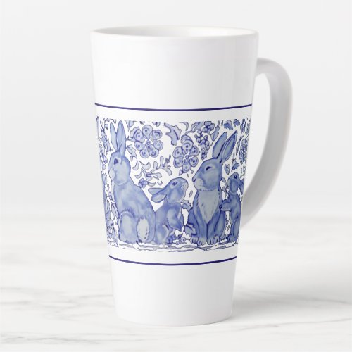 Cute Rabbit Family Blue White Delft Dedham Mug