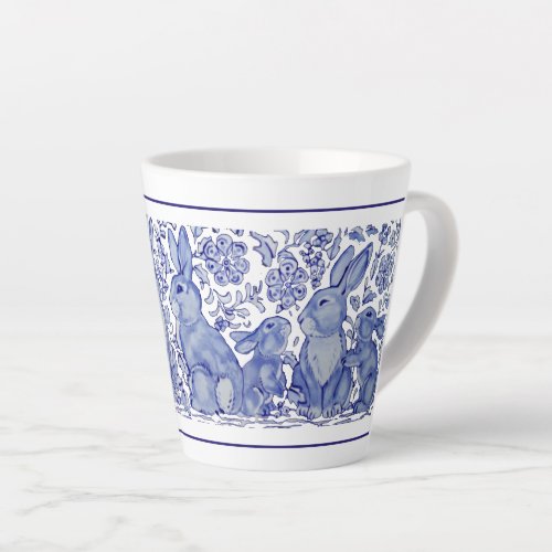 Cute Rabbit Family Blue White Delft Dedham Mug