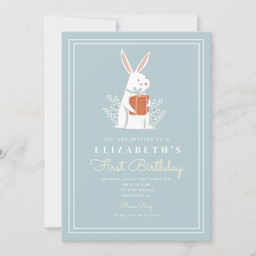 Cute Rabbit First Birthday 1st Birthday Invitation