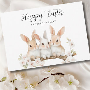 Cute Rabbit Floral Easter  Holiday Card