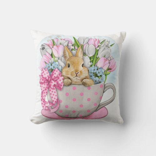 Cute Rabbit Flower Pot  Throw Pillow