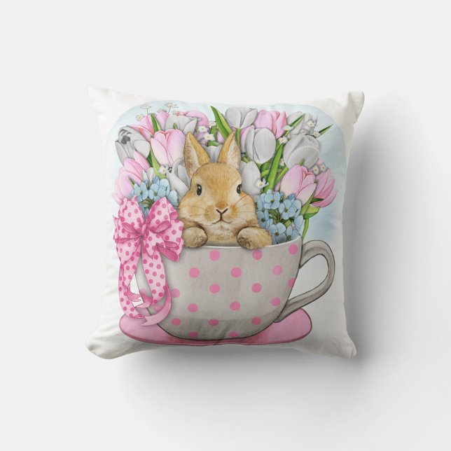 Cute Rabbit Flower Pot  Throw Pillow (Easter Sunday Throw Pillow!)