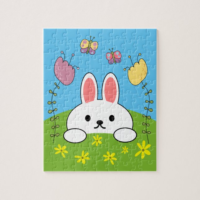 Cute Rabbit Flowers And Butterflies Jigsaw Puzzle (Vertical)