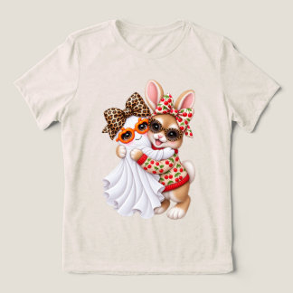 Cute Rabbit Ghost Halloween Autumn Art Tri-Blend Shirt