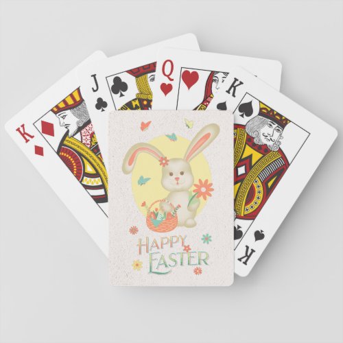 Cute Rabbit Happy Easter Floral Retro Poker Cards