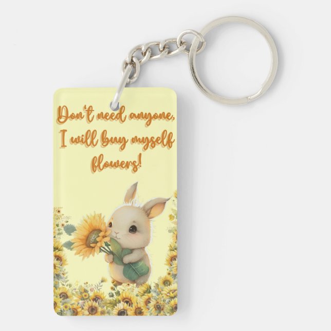 Cute Rabbit Holding Sunflower | Acrylic Keychain (Back)