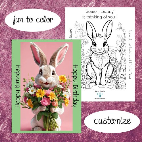 Cute Rabbit Hoppy Birthday Coloring Card