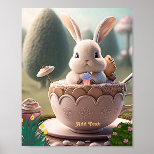 Cute Rabbit in a mug sweet treats Personalized Poster