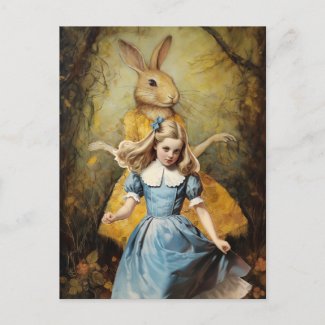 Cute Rabbit in a Yellow with Vintage Alice