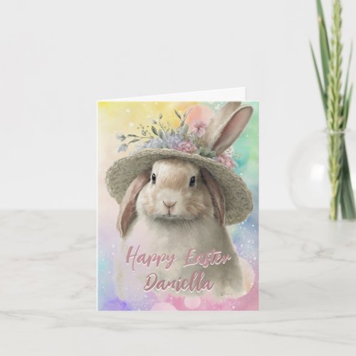 Cute Rabbit in Bonnet Customizable Happy Easter C Card