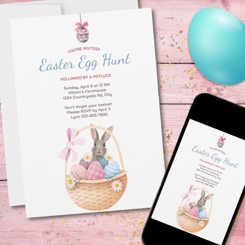 Cute Rabbit in Easter Egg Basket Invitation