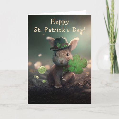 Cute Rabbit in Hat St Patricks Day Holiday Card