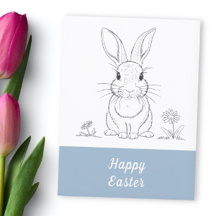 Cute Rabbit Line Art - Happy Easter Postcard