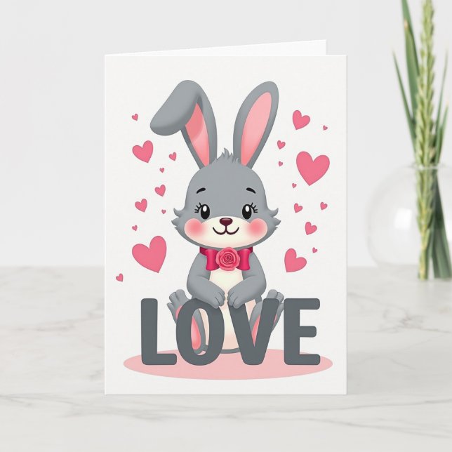 Cute Rabbit Love Hearts Card (Front)