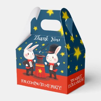 Cute Rabbit Magicians on Stage Magical Birthday Gable Style Favor Box