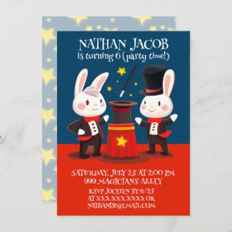 Cute Rabbit Magicians on Stage Magical Birthday Invitation Card