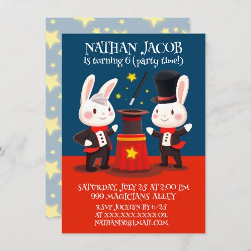 Cute Rabbit Magicians on Stage Magical Birthday Invitation