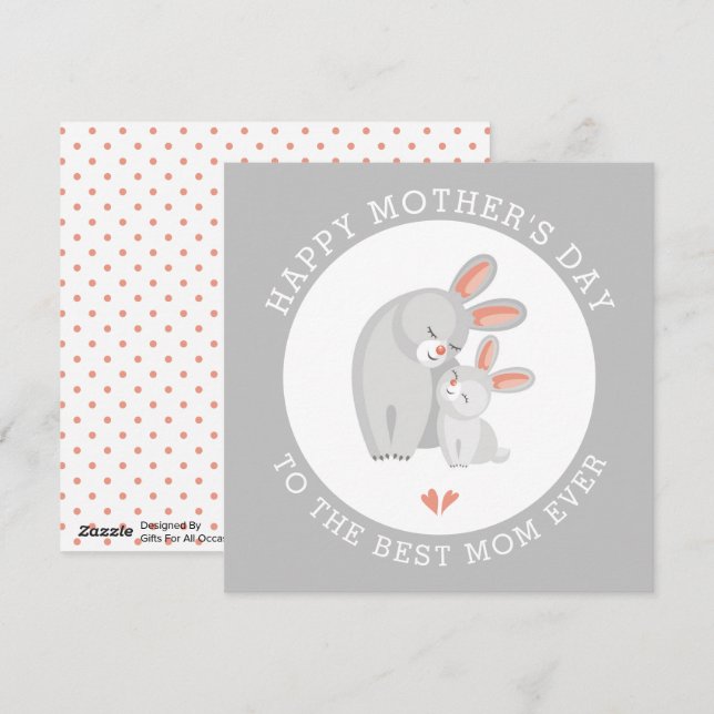 Cute rabbit mother and bunny baby gray Mothers Day Holiday Card (Front/Back)