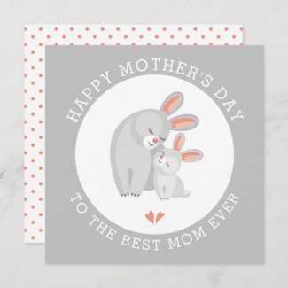 Cute rabbit mother and bunny baby gray Mothers Day Holiday Card