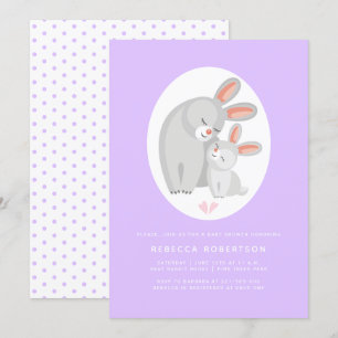 Cute rabbit mother and bunny lavender baby shower invitation
