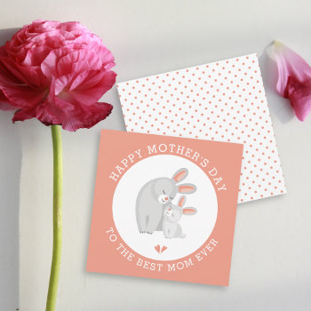 Cute Rabbit Mother  Bunny Baby Coral Mothers Day Holiday Card by zazzleproducts1 at Zazzle