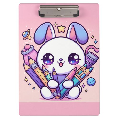Cute Rabbit notebook with art supplies Clipboard