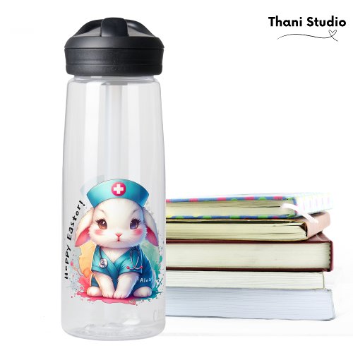 Cute Rabbit Nurse Hoppy Easter  Custom Name Water Bottle
