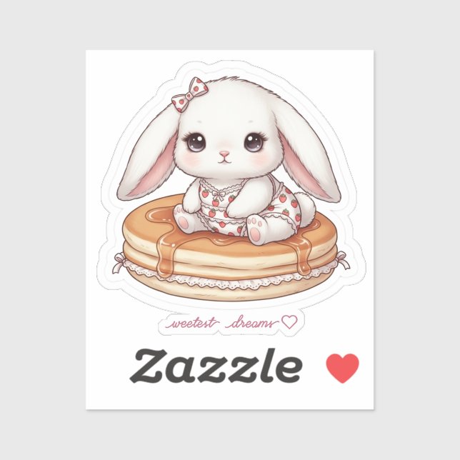 Cute Rabbit on Fluffy Pancake-Pancake Pajama Bunny Sticker (Sheet)