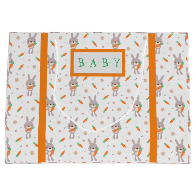 Cute Rabbit Orange Boy Girl Large Gift Bag (Front)