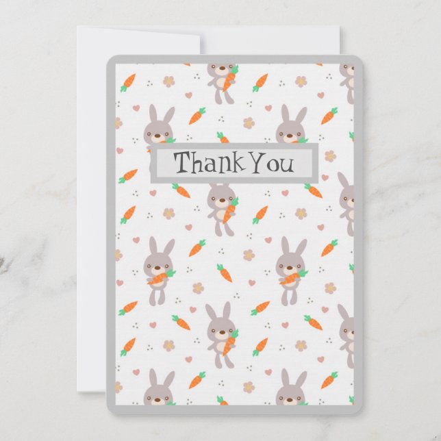 Cute Rabbit Orange Gray Boy Girl Thank You Card (Front)