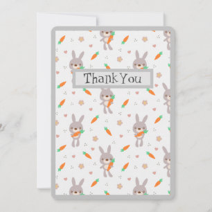 Cute Rabbit Orange Gray Boy Girl Thank You Card