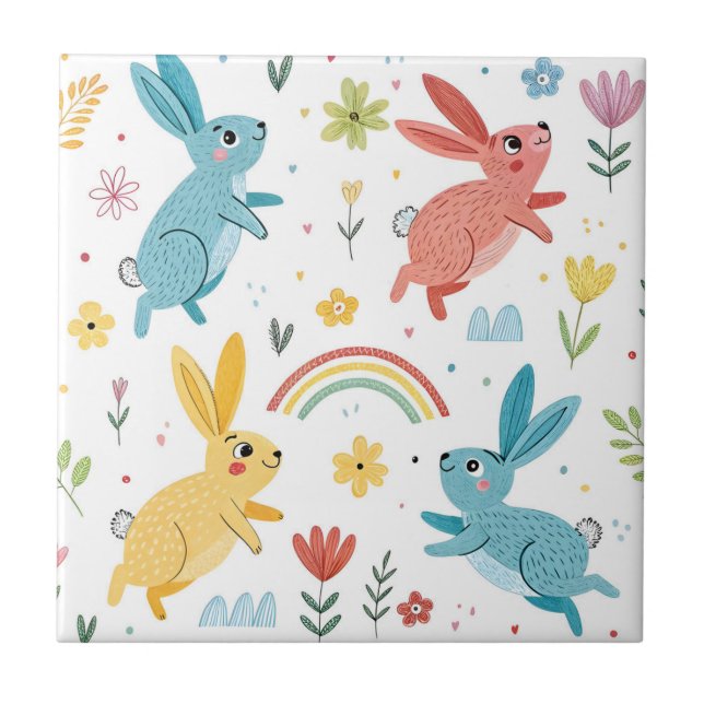 Cute Rabbit Pattern Ceramic Tile (Front)