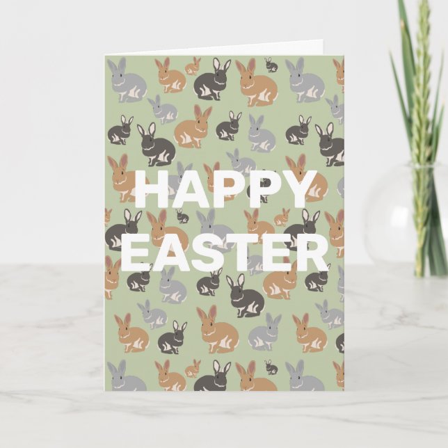 Cute Rabbit Pattern Neutral Colors Happy Easter Holiday Card (Front)