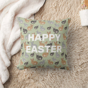 Cute Rabbit Pattern Neutral Colors Happy Easter Throw Pillow