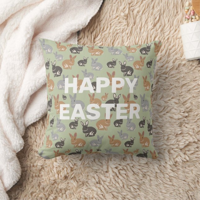Cute Rabbit Pattern Neutral Colors Happy Easter Throw Pillow (Blanket)