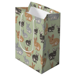 Cute Rabbit Pattern Neutral Colors Medium Gift Bag